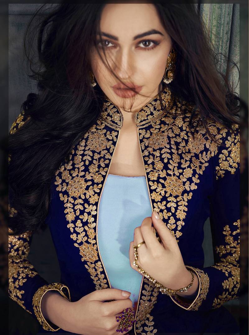 Blue Faux Georgette Semi-Stitched Party Wear Salwar Kameez