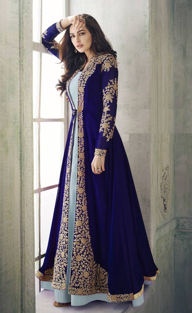 Blue Faux Georgette Semi-Stitched Party Wear Salwar Kameez
