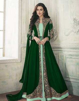 Green Faux Georgette Semi-Stitched Ethnic Suits 1