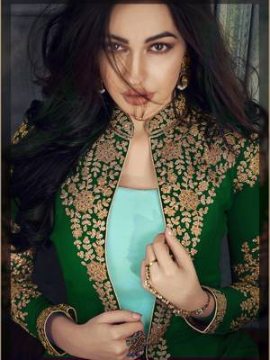 Green Faux Georgette Semi-Stitched Ethnic Suits 3