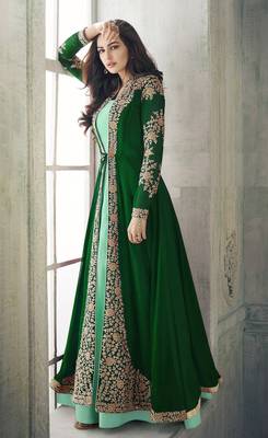 Green Faux Georgette Semi-Stitched Ethnic Suits 4