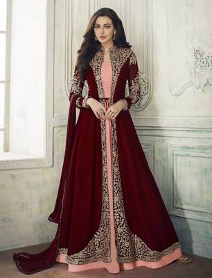  Maroon Faux Georgette Semi-Stitched Wedding Salwar Kameez 1