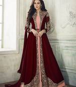 Maroon Faux Georgette Semi-Stitched Wedding Salwar Kameez