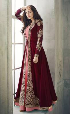  Maroon Faux Georgette Semi-Stitched Wedding Salwar Kameez 4