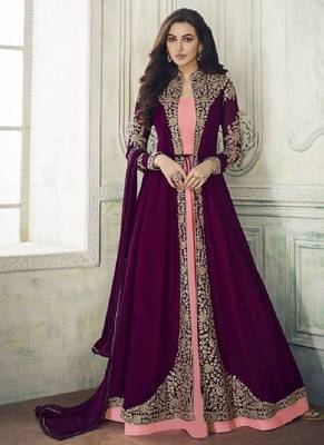  Purple Faux Georgette Semi-Stitched Semi Stitched Salwar Suits 1