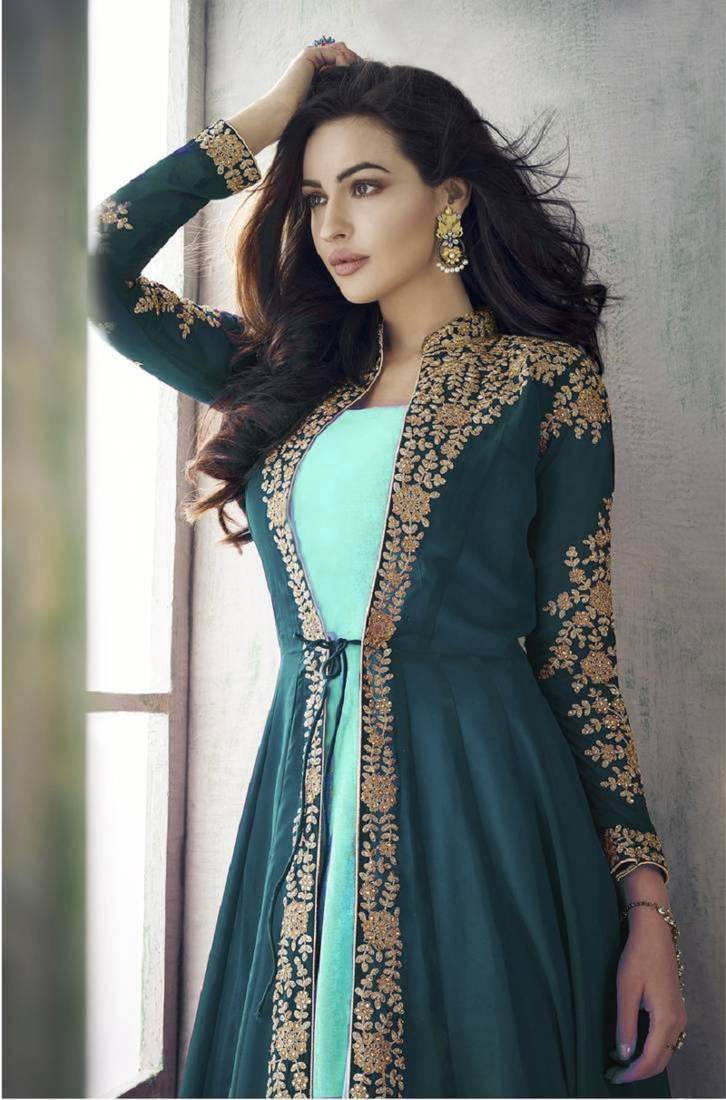 Colorful Rama Faux Georgette Semi-Stitched Festive Salwar Suits