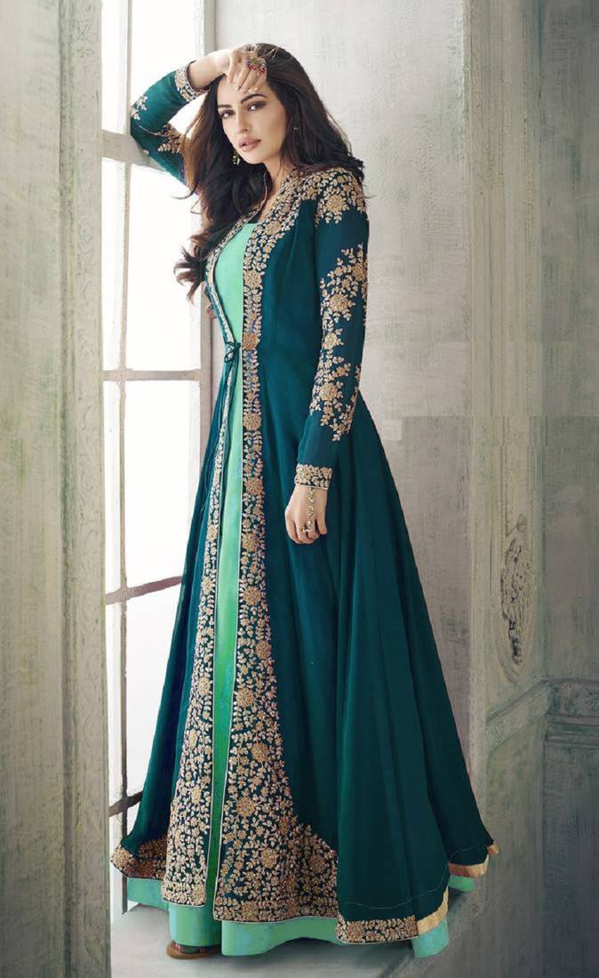 Colorful Rama Faux Georgette Semi-Stitched Festive Salwar Suits