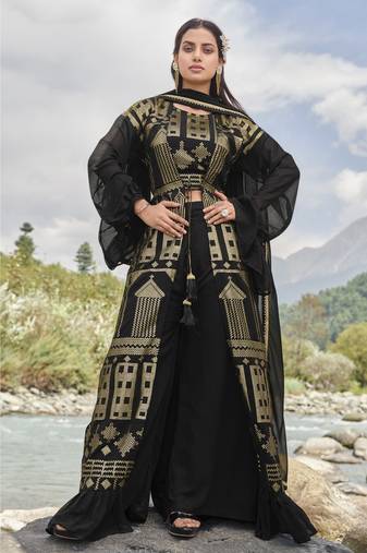 Comely Black Faux Georgette Semi-Stitched Bollywood Salwar Kameez Online