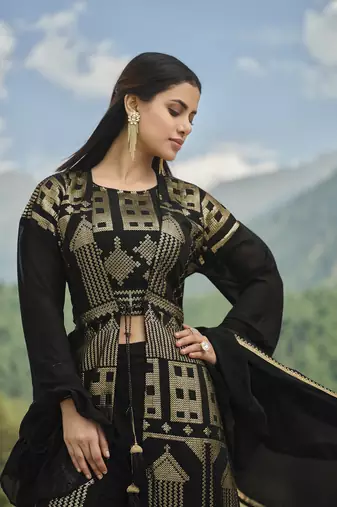 Comely Black Faux Georgette Semi-Stitched Bollywood Salwar Kameez Online