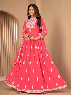 Ly Pink Faux Georgette Semi-Stitched Party Wear Salwar Kameez 1
