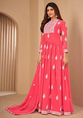 Ly Pink Faux Georgette Semi-Stitched Party Wear Salwar Kameez 4