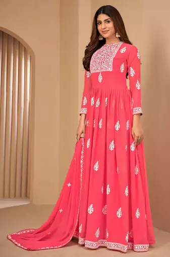 Ly Pink Faux Georgette Semi-Stitched Party Wear Salwar Kameez