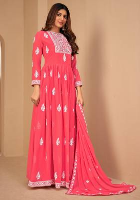 Ly Pink Faux Georgette Semi-Stitched Party Wear Salwar Kameez 5