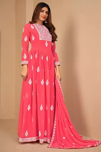 Ly Pink Faux Georgette Semi-Stitched Party Wear Salwar Kameez