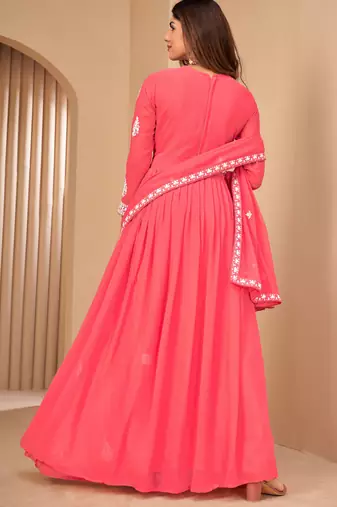 Ly Pink Faux Georgette Semi-Stitched Party Wear Salwar Kameez