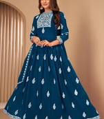 Teal Blue Faux Georgette Semi-Stitched Ethnic Suits