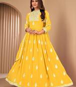 Captivating Yellow Faux Georgette Semi-Stitched Wedding Salwar Kameez