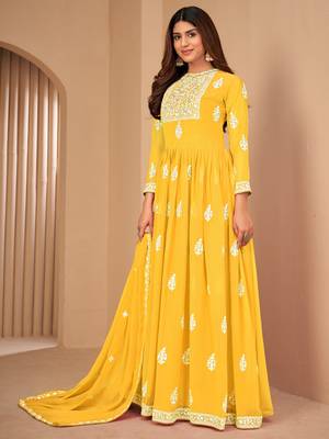 Captivating Yellow Faux Georgette Semi-Stitched Wedding Salwar Kameez 3