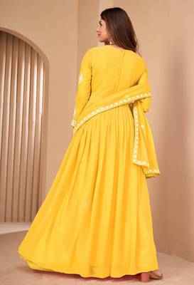 Captivating Yellow Faux Georgette Semi-Stitched Wedding Salwar Kameez 5