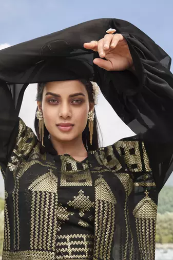 Comely Black Faux Georgette Semi-Stitched Bollywood Salwar Kameez Online