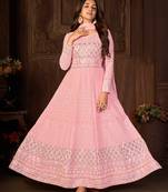 Pink Faux Georgette Semi-Stitched Ethnic Suits