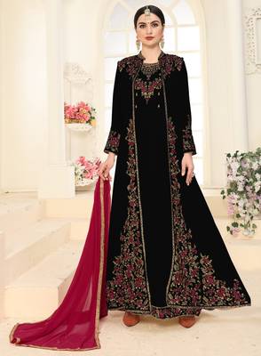 Black Faux Georgette Semi-Stitched Party Wear Salwar Kameez 1