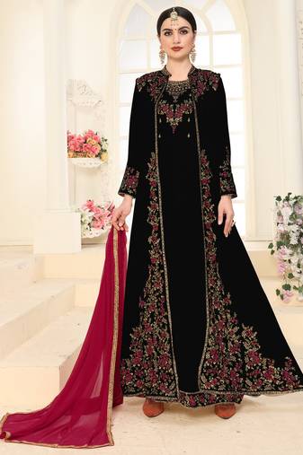 Black Faux Georgette Semi-Stitched Party Wear Salwar Kameez