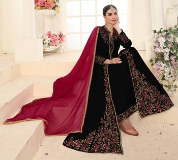 Black Faux Georgette Semi-Stitched Party Wear Salwar Kameez 2