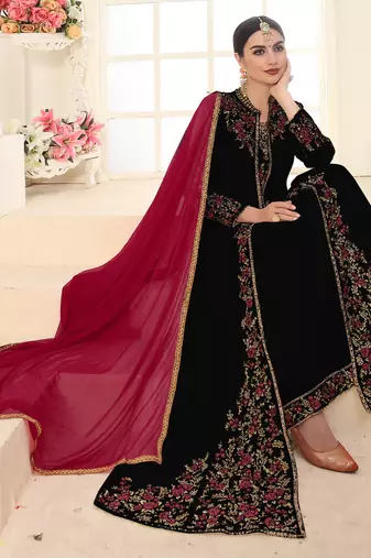 Black Faux Georgette Semi-Stitched Party Wear Salwar Kameez