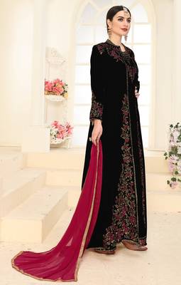 Black Faux Georgette Semi-Stitched Party Wear Salwar Kameez 3