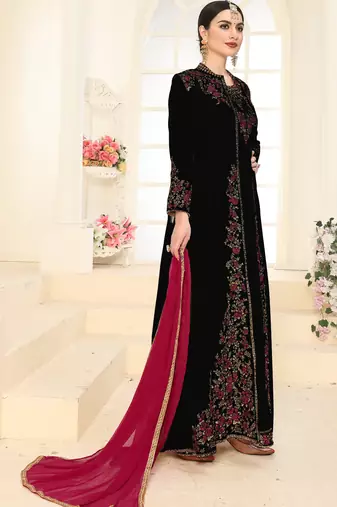 Black Faux Georgette Semi-Stitched Party Wear Salwar Kameez