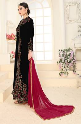 Black Faux Georgette Semi-Stitched Party Wear Salwar Kameez 4