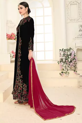 Black Faux Georgette Semi-Stitched Party Wear Salwar Kameez