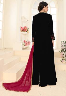 Black Faux Georgette Semi-Stitched Party Wear Salwar Kameez 5
