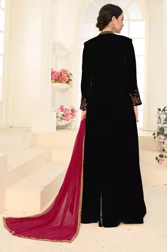 Black Faux Georgette Semi-Stitched Party Wear Salwar Kameez