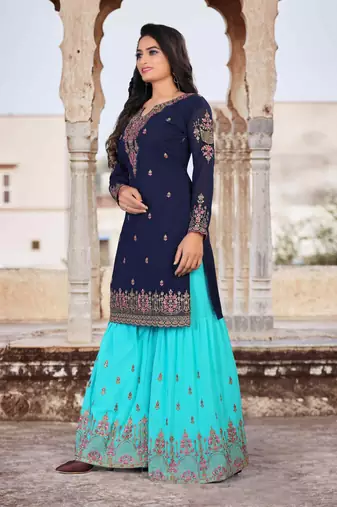 Enthralling Blue Faux Georgette Semi-Stitched Festive Salwar Suits