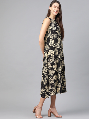  women's hot neck leaf print a-line dress 2
