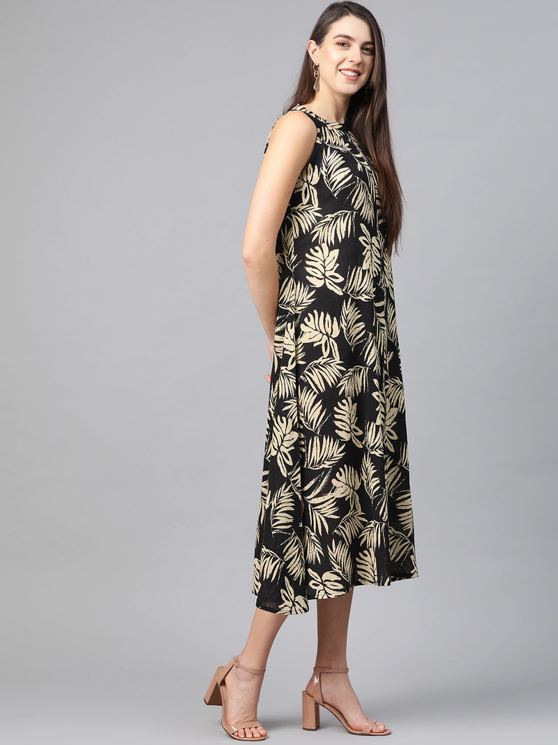 Yash gallery women's hot neck leaf print a-line dress