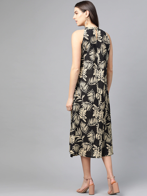  women's hot neck leaf print a-line dress 3