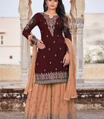 Dreamy Brown Faux Georgette Semi-Stitched Party Wear Salwar Kameez