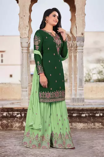 Green Faux Georgette Semi-Stitched Ethnic Suits