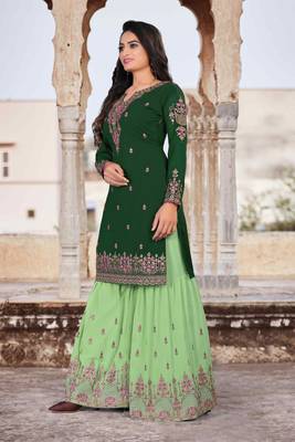 Green Faux Georgette Semi-Stitched Ethnic Suits 3