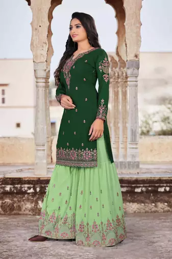 Green Faux Georgette Semi-Stitched Ethnic Suits