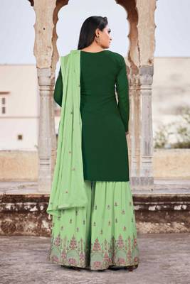 Green Faux Georgette Semi-Stitched Ethnic Suits 4