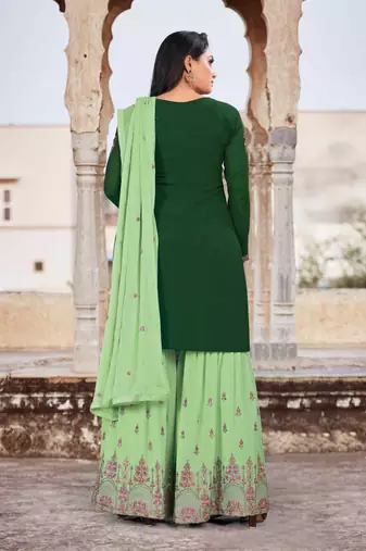 Green Faux Georgette Semi-Stitched Ethnic Suits
