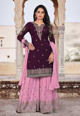 Purple Faux Georgette Semi-Stitched Wedding Salwar Kameez 1