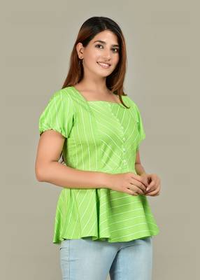  women's rayon stripe printed regular top (green) 2
