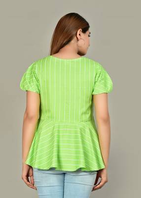  women's rayon stripe printed regular top (green) 3