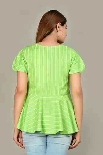  women's rayon stripe printed regular top (green)