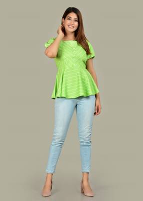  women's rayon stripe printed regular top (green) 4
